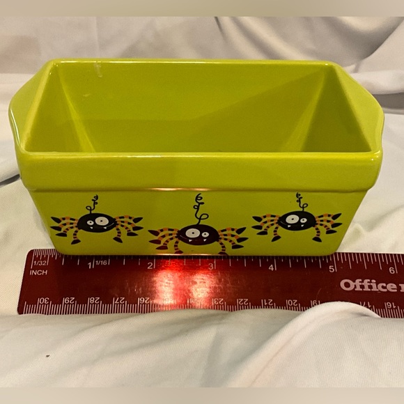 Ceramic Mini Loaf Bread/Treat Pan SPIDERS Halloween Slime Green - Picture 5 of 8